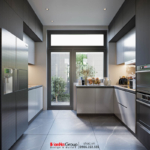 Phòng bếp bên cạnh sân sau của biệt thự hiện đại