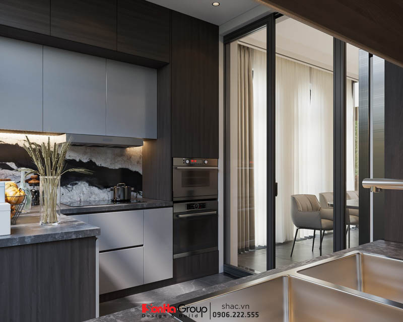 Không gian phòng bếp được cải tạo của biệt thự hiện đại tại Hải Phòng