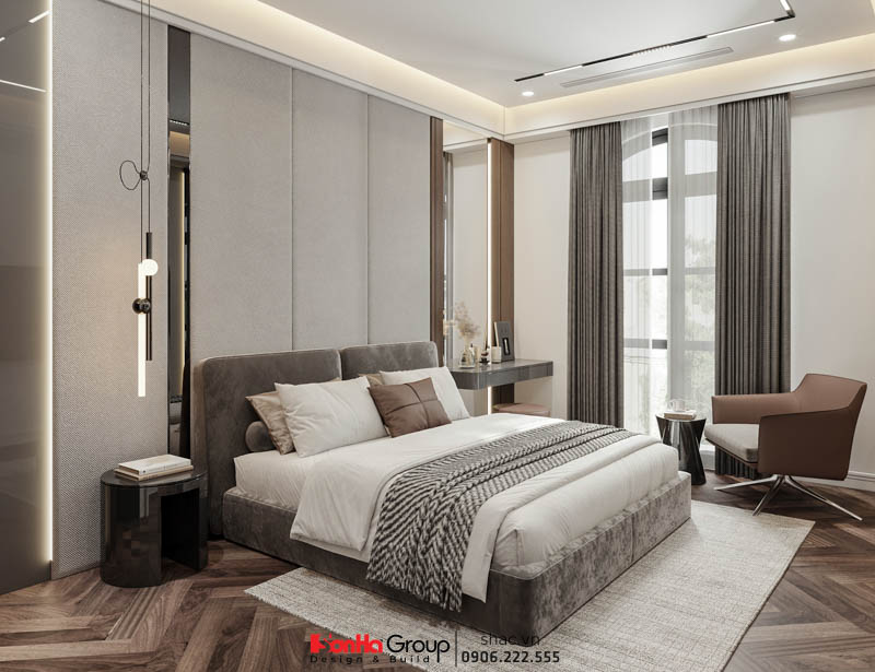 Thiế kế tối giản của phòng ngủ trong biệt thự hiện đại