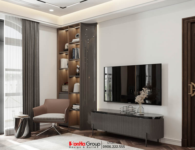 Các hệ tủ tường được tận dụng tối đa trong thiết kế biệt thự hiện đại