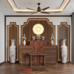 Phòng thờ với chất gỗ chủ đạo được sử dụng trong biệt thự