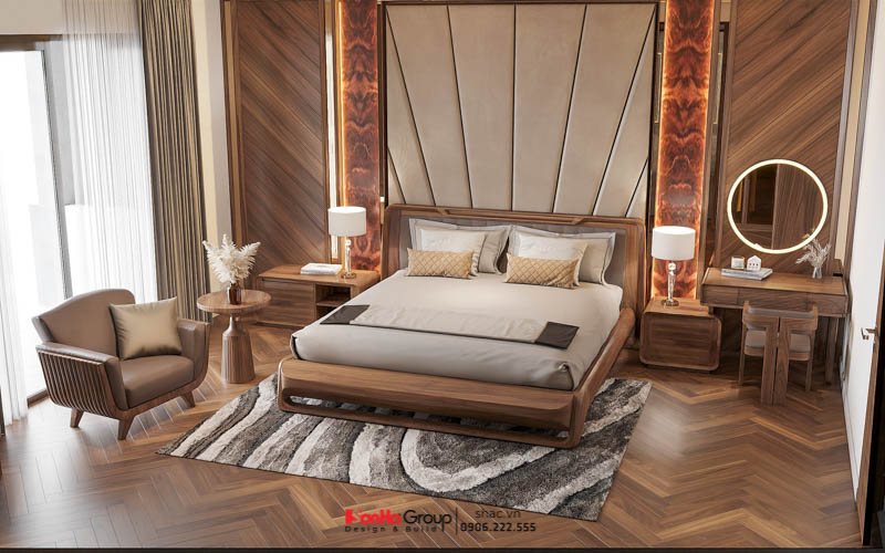 Phòng ngủ sử dụng màu nâu chủ đạo, tăng độ ấm cho căn phòng