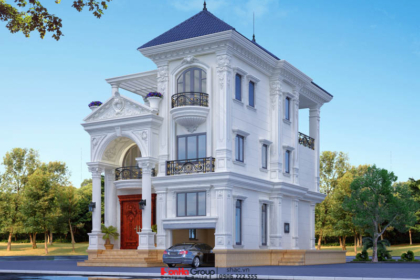 Mặt tiền tươi sáng, ấn tượng của biệt thự Tân cổ điển 4 tầng