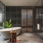 Phòng tắm được bố trí cây xanh để tăng độ thông thoáng cho căn phòng