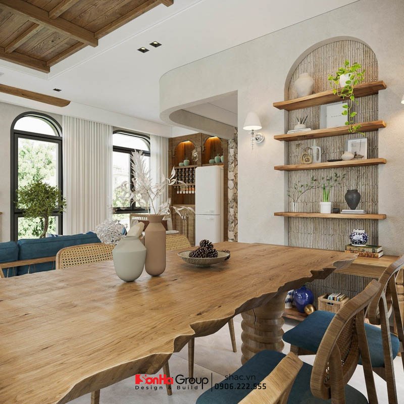 Biệt thự Địa Trung Hải - Sống trong giấc mơ về bờ biển vô tận 61 Mẫu bàn ăn và tủ kệ sử dụng chất liệu gỗ và mây tre đan của biệt thự
