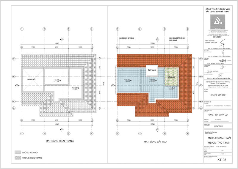 Mặt bằng hiện trạng và cải tạo tầng mái của biệt thự hiện đại