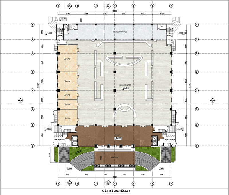 Mặt bằng tầng 1 của mẫu nhà hàng tại Thanh Hóa