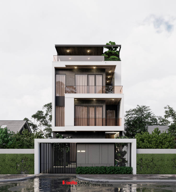 Thiết kế biệt thự hiện đại 2 tầng 1 tum với khoảng xanh thu hút tại Hải Phòng 14 Mặt tiền được thiết kế tinh gọn, tối giản của biệt thự hiện đại tại Hải phòng