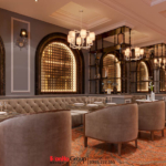 Các họa tiết Tân cổ điển được lựa chọn khéo léo để phù hợp với phong cách của nhà hàng
