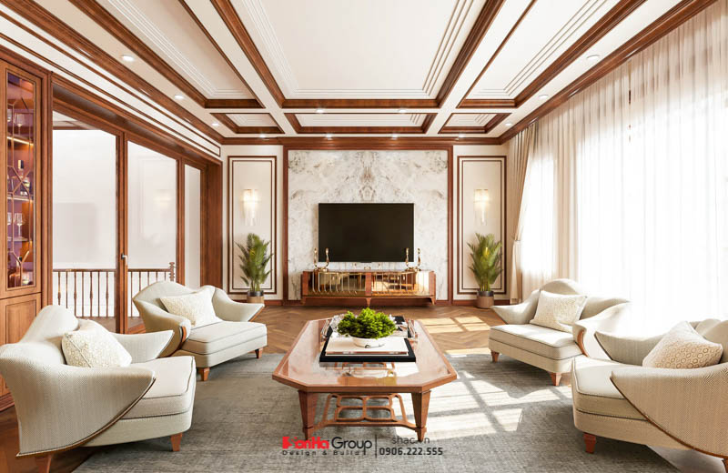 Thiết kế đối xứng được ứng dụng trong không gian nhà ống Tân cổ điển 5 tầng