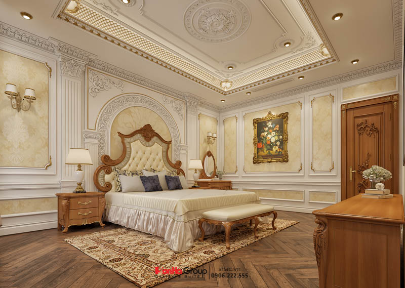 Phòng ngủ mang dấu ấn Cổ điển thanh lịch tại nhà ống Tân cổ điển 5 tầng tại Bắc Ninh