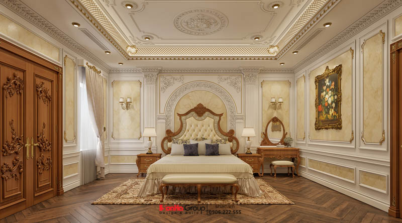 Nội thất phòng ngủ phong cách Cổ điển trang nhã trong thiết kế nhà phố Tân cổ điển 5 tầng