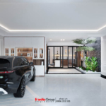 Cây xanh được bài trí phù hợp tại tầng 1 của nhà ống Tân cổ điển 5 tầng