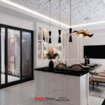 Tủ bếp đảo được thêm vào phòng bếp, mang đến sự tiện lợi cho gia chủ