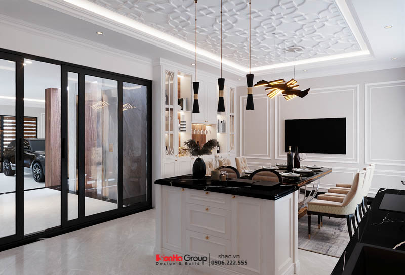 Tủ bếp đảo được thêm vào phòng bếp, mang đến sự tiện lợi cho gia chủ