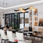 Hệ đèn chiếu sáng cách điệu tạo điểm nhấn thu hút trong phòng bếp