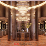 Chất liệu gỗ tôn lên vẻ sang trọng và ấm cúng của nhà hàng