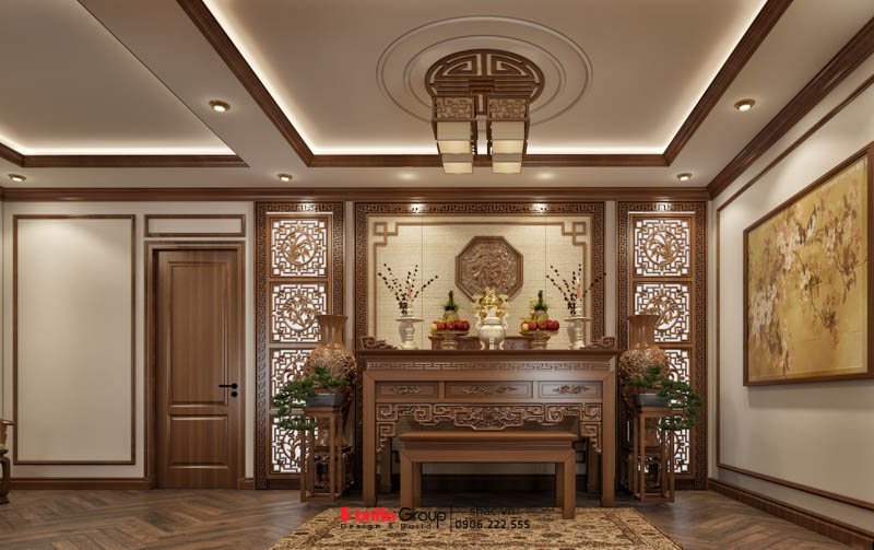 Phòng thờ trang trọng trong thiết kế nhà ống tại Bắc Ninh