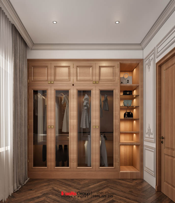 Không gian phòng thay đồ tiện nghi trong phòng ngủ của nhà ống