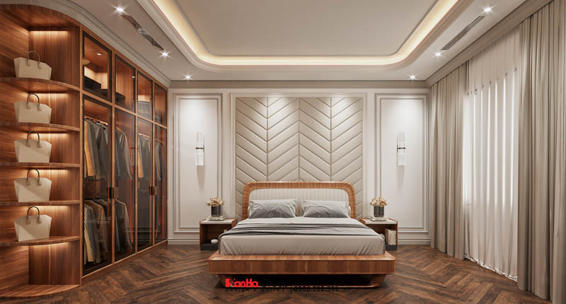 Phòng ngủ mang phong cách mộc mạc trong thiết kế nhà ống Tân cổ điển tại Bắc Ninh