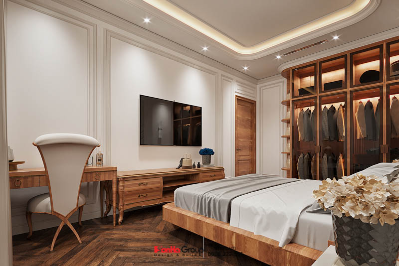 Các chi tiết cách điệu được điểm xuyết trong không gian phòng ngủ phong cách Tân cổ điển