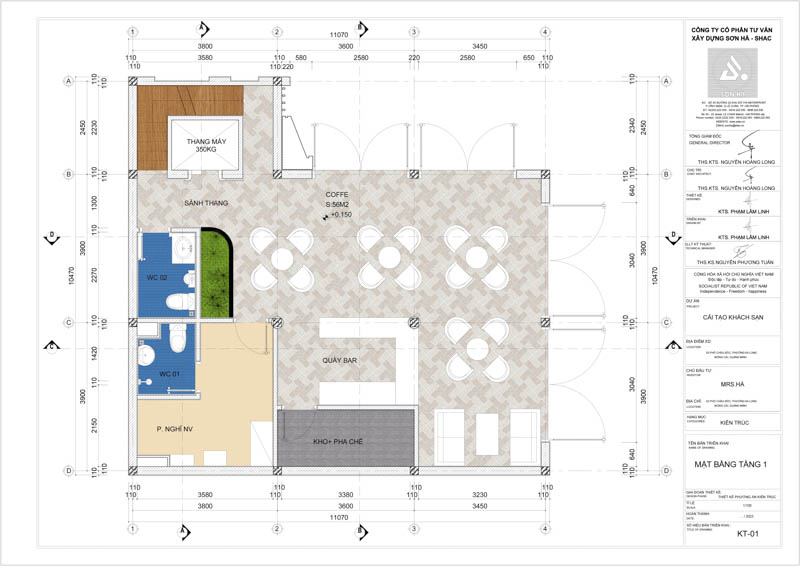 Mặt bằng tầng 1 cải tạo khách sạn mini 5 tầng