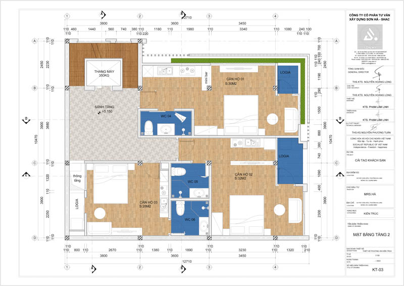 Mặt bằng tầng 2 của dự án cải tạo khách sạn mini tại Quảng Ninh
