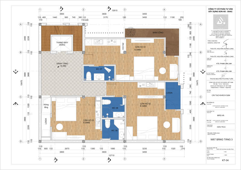 Mặt bằng tầng 3 dự án cải tạo khách sạn mini 5 tầng
