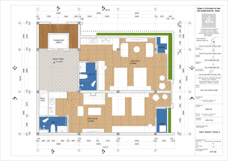 Mặt bằng tầng 4 của khách sạn mini tại Quảng Ninh