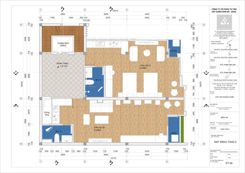 Mặt bằng tầng 5 dự án cải tạo khách sạn mini 5 tầng tại Quảng Ninh