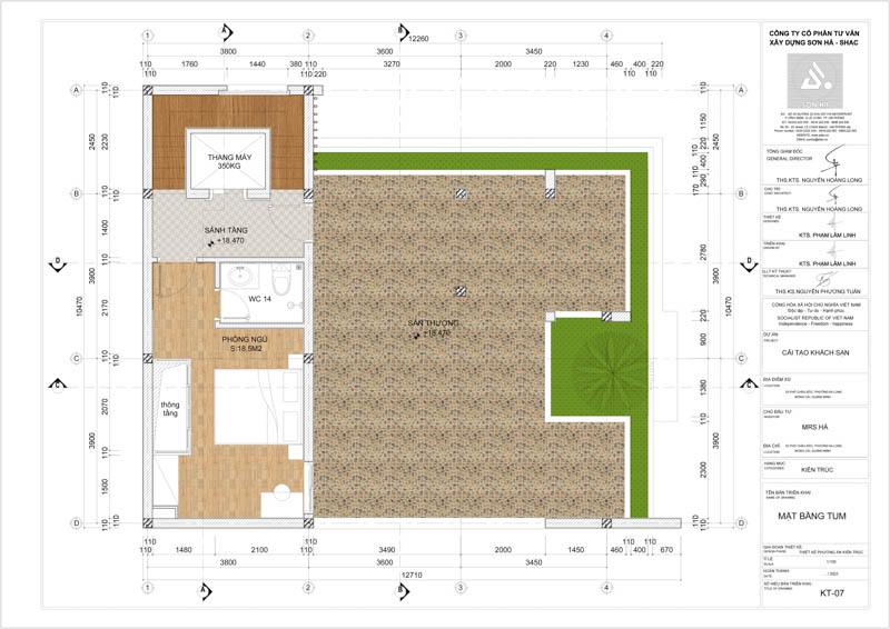 Mặt bằng tầng tum của khách sạn mini 5 tầng tại Quảng Ninh
