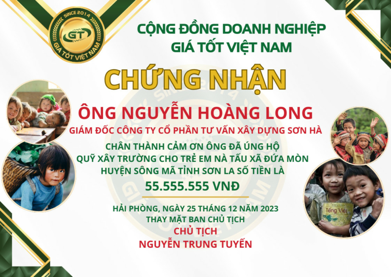 Chứng nhận gây quỹ tại điểm trường Nà Tấu, Sông Mã, Sơn La