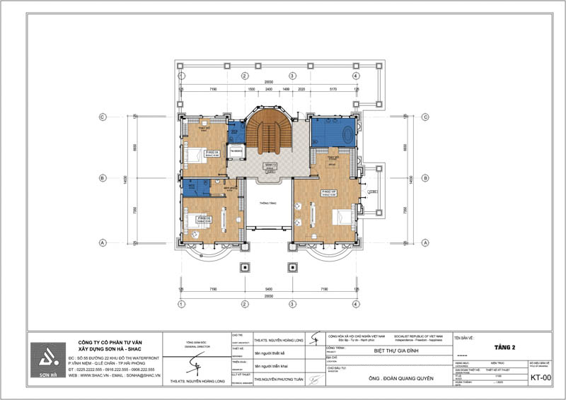 Mặt bằng tầng 2 biệt thự 3 tầng tại Bắc Ninh