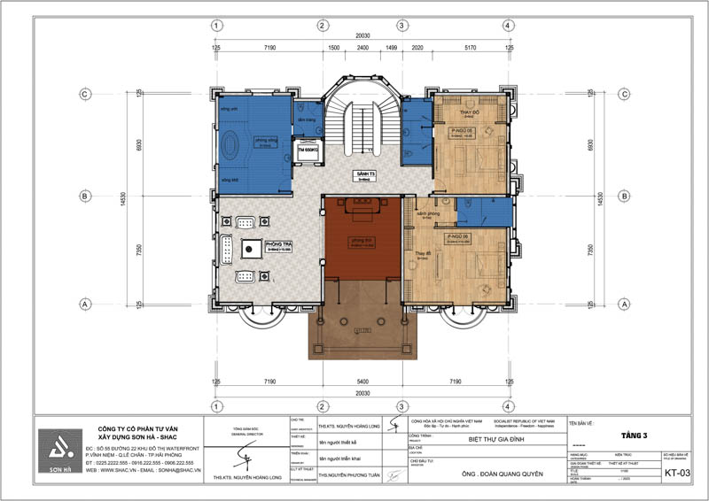Mặt bằng tầng 3 biệt thự Tân cổ điển 3 tầng tại Bắc Ninh