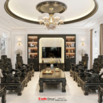 Phòng khách được thiết kế sang trọng, xa hoa trong biệt thự Tân cổ điển Bắc Ninh