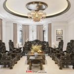 Vật liệu cao cấp phối hợp hài hòa với các chi tiết cách điệu tinh xảo trong không gian