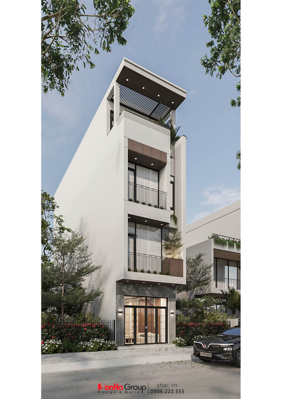 Nhà ống Hiện đại 4 tầng – Tổ ấm mơ ước cho cả gia đình 38 Yếu tố cây xanh được bố trí phù hợp trên mặt tiền nhằm tạo điểm nhấn cho không gian.