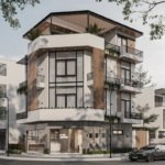 Ngoại thất được thiết kế tinh gọn của nhà ống kinh doanh 4 tầng Hiện đại