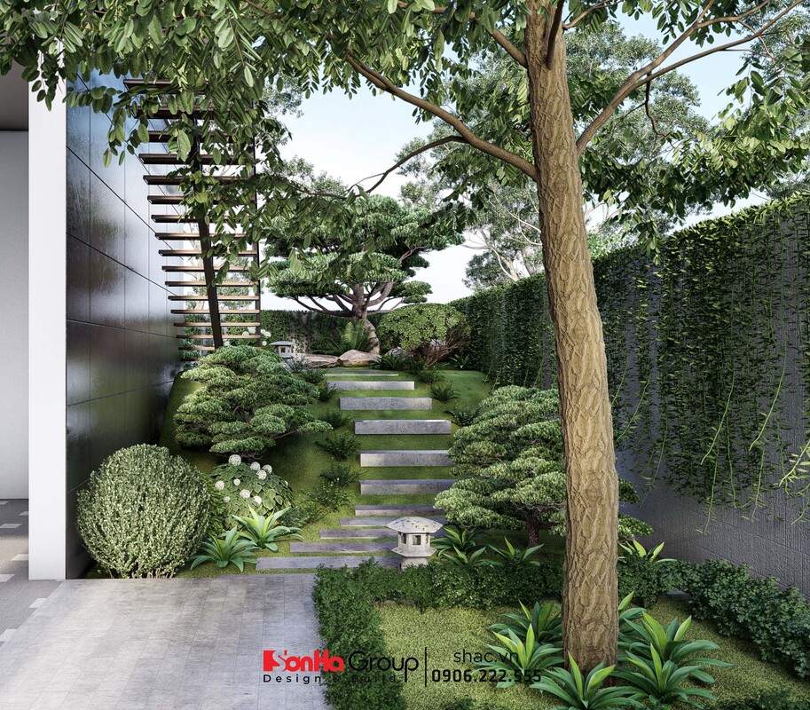 Thiết kế sân vườn khoa học giúp điều hòa không khí cho biệt thự.