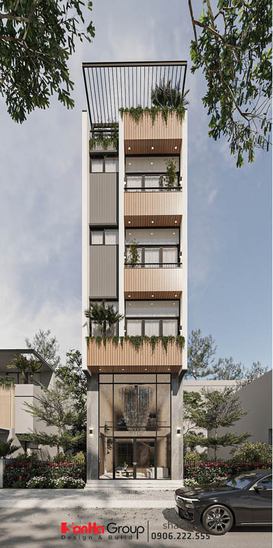 Mặt tiền tối giản, tinh tế của nhà ống đơn giản 5 tầng