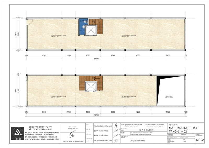 Mặt bằng tầng 1, 2 của nhà ống đơn giản kết hợp kinh doanh