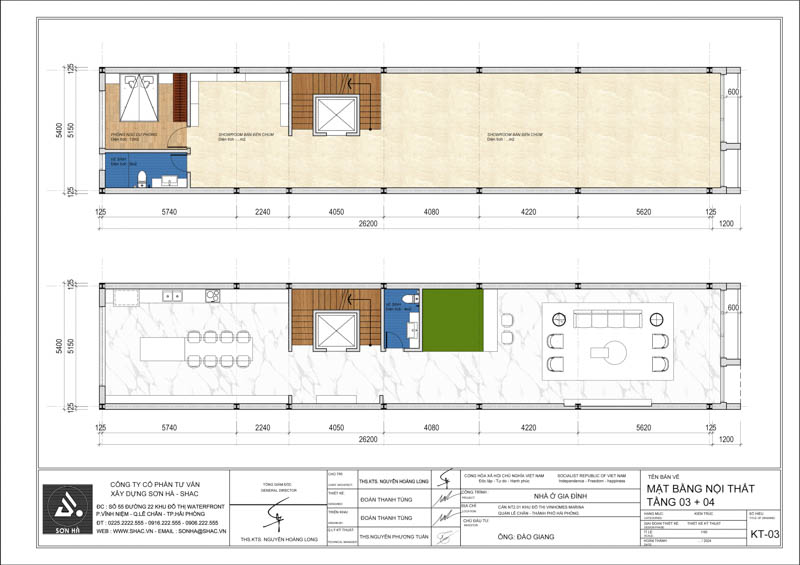 Mặt bằng tầng 3, 4 của nhà ống đơn giản 5 tầng tại Quảng Ninh