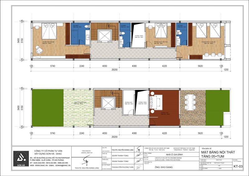Mặt bằng tầng 5, tầng tum của nhà phố kinh doanh 5 tầng 135m2