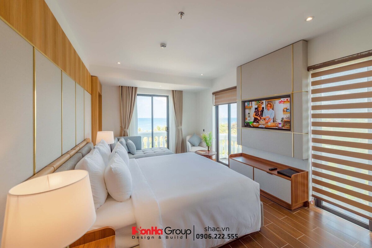 Mẫu phòng ngủ Hiện đại tối giản được thiết kế thi công trong khách sạn 3 sao Tahiti