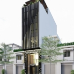 Sự tương thích và hiệu ứng ánh sáng được ưu tiên hàng đầu trong thiết kế mặt tiền của nhà phố kinh doanh