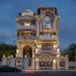 Mặt tiền được thiết kế xa hoa, mang đậm dấu ấn Tân cổ điển của mẫu biệt thự ở Nghệ An