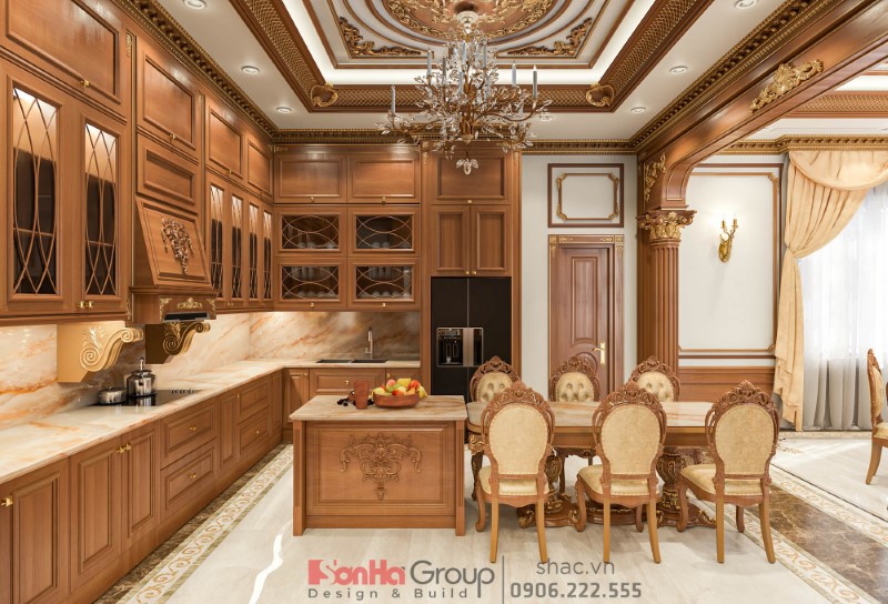 Thiết kế nội thất biệt thự - Đừng xây nhà cho khách, hãy xây nhà cho chính mình 10 Thiết kế nội thất biệt thự tân cổ điển - Phòng bếp thanh lịch