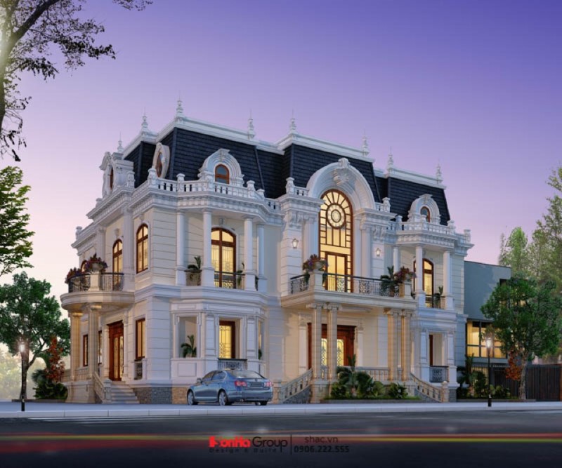 Thi công biệt thự 2 tầng mái Mansard sang trọng