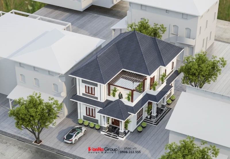 Thi công biệt thự hiện đại 2 tầng mái Thái