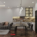 Phòng bếp hiện đại cách điệu với họa tiết đèn trần độc đáo